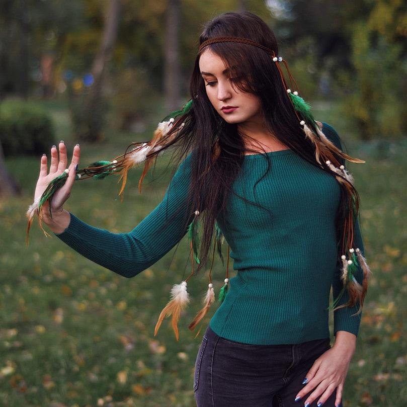 Boho Feather Crown Headband – Festival & Party Hair Accessory