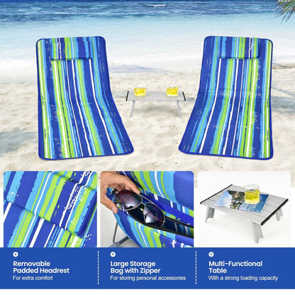 3-Piece Beach Lounge Chair Set with Adjustable Recline & Side Table