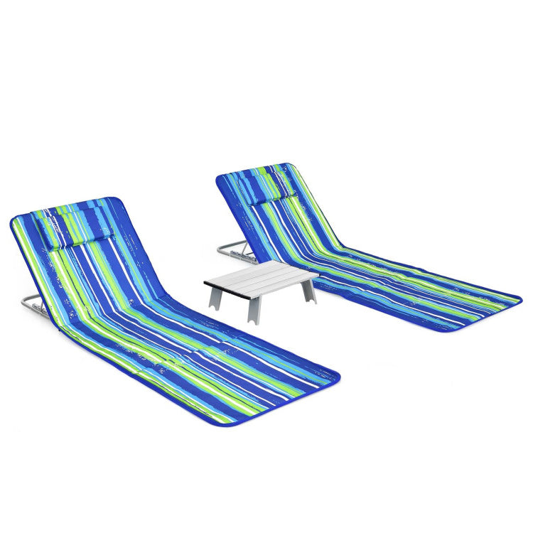 3-Piece Beach Lounge Chair Set with Adjustable Recline & Side Table