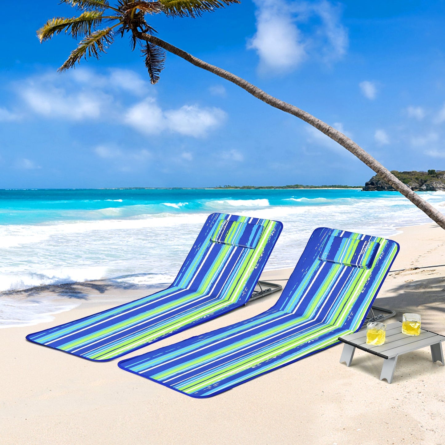 3-Piece Beach Lounge Chair Set with Adjustable Recline & Side Table