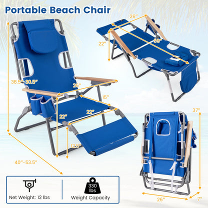 3-IN-1 Foldable Beach Chair with Footrest and Adjustable Backrest