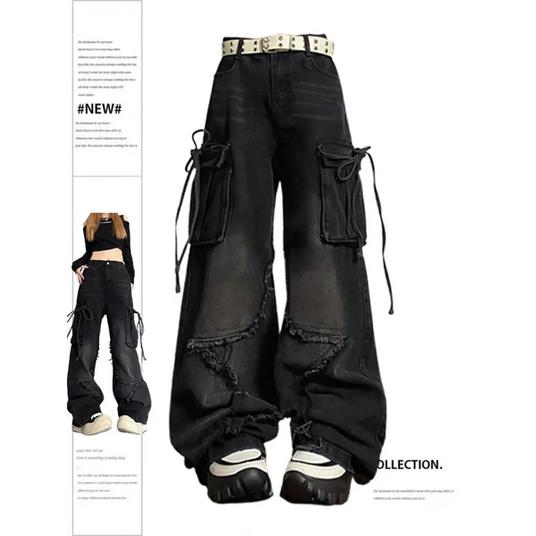 Gothic Baggy Cargo Jeans – Y2K Harajuku Grunge Pants - The Rebelious Cool