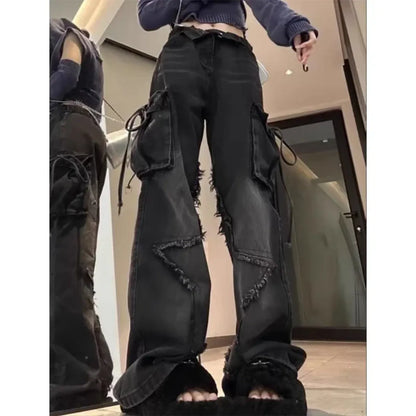 Gothic Baggy Cargo Jeans – Y2K Harajuku Grunge Pants